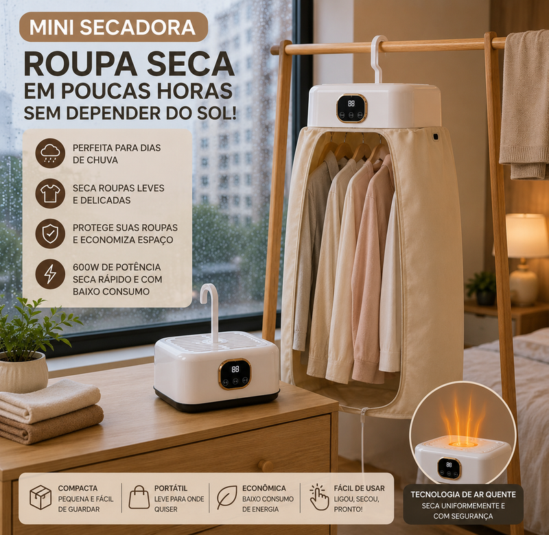 Mini Secadora de Roupas Portátil Secagem Rápida - com Cortina