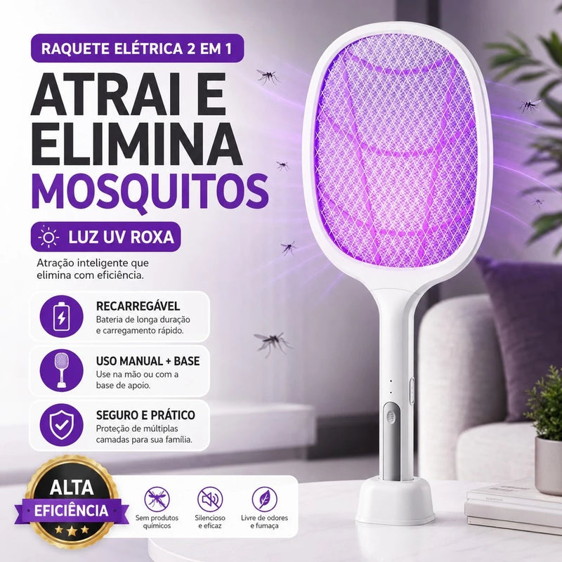 ZapGuard™ | Raquete Mata Mosquito Recarregável 2 em 1 com Luz UV